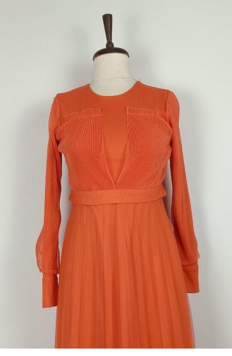Robe Drapée En Tulle Détaillée Orange 7676 1249