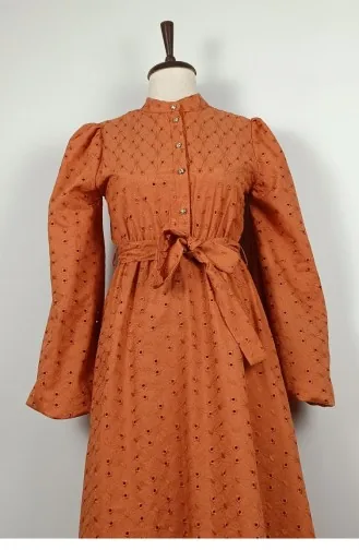 Schärpendetailliertes Brodekleid Orange 7875 1347