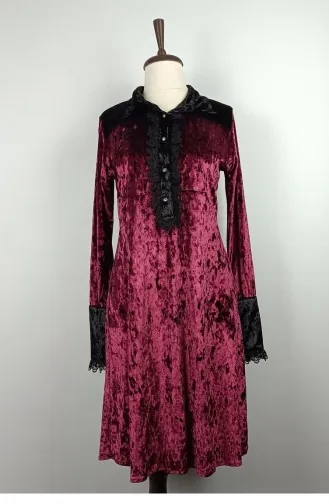 Dantelli Kadife Tunik Bordo T1003