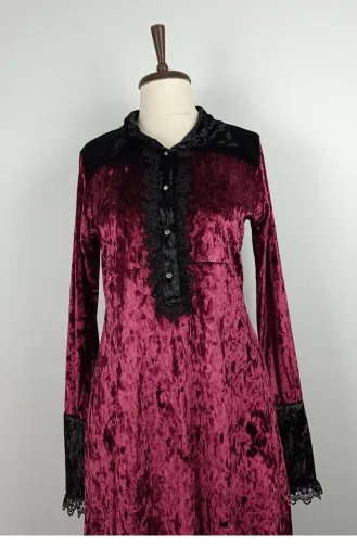 Dantelli Kadife Tunik Bordo T1003