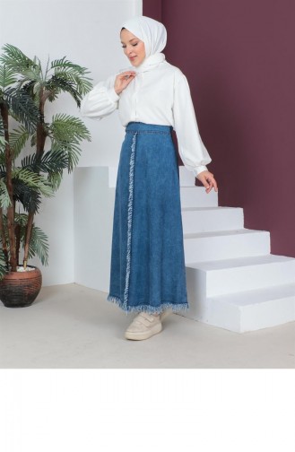 Ruche Gedetailleerde Hijab Lichte Sneeuwwas Denimrok 280
