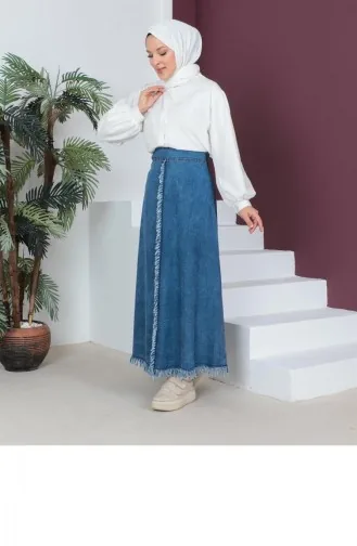Ruche Gedetailleerde Hijab Lichte Sneeuwwas Denimrok 280