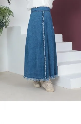 Ruche Gedetailleerde Hijab Lichte Sneeuwwas Denimrok 280