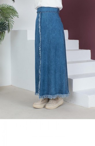 Ruche Gedetailleerde Hijab Lichte Sneeuwwas Denimrok 280