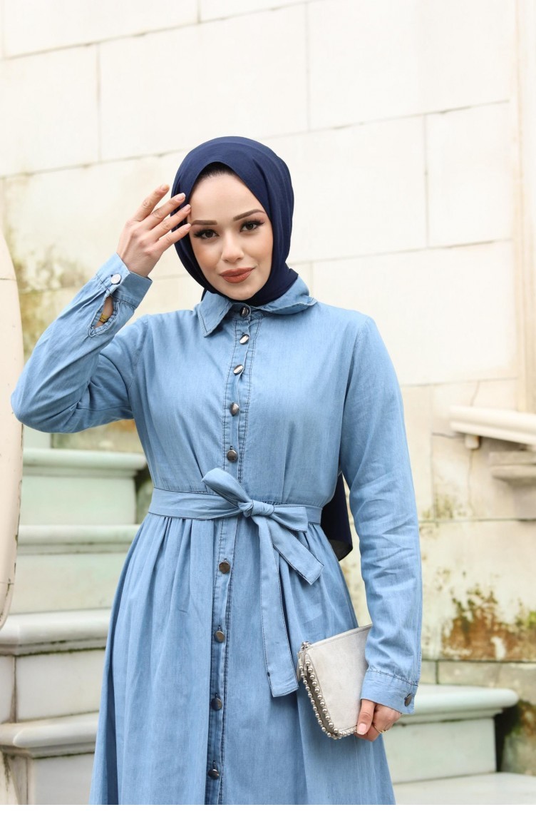 Robe En Jean Leger Hijab Avec Ceinture 295 Sefamerve