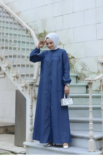 Hijab-Kleid Aus Dunklem Denim Mit Taschendetail 301