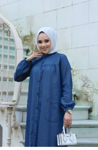 Hijab-Kleid Aus Dunklem Denim Mit Taschendetail 301