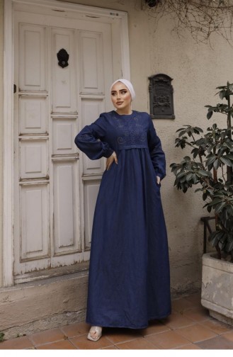 Robe En Jean Foncé Hijab Avec Détails De Perles 305