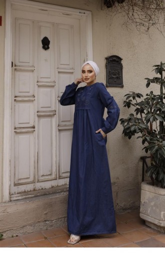 Robe En Jean Foncé Hijab Avec Détails De Perles 305