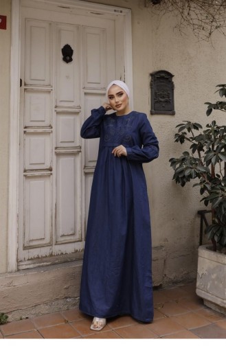 Robe En Jean Foncé Hijab Avec Détails De Perles 305