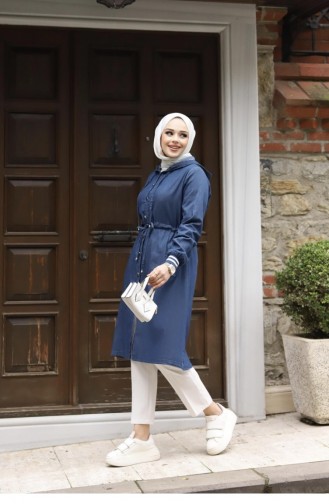 Hijab-Cape Aus Dunklem Denim Mit Manschettendetail 312