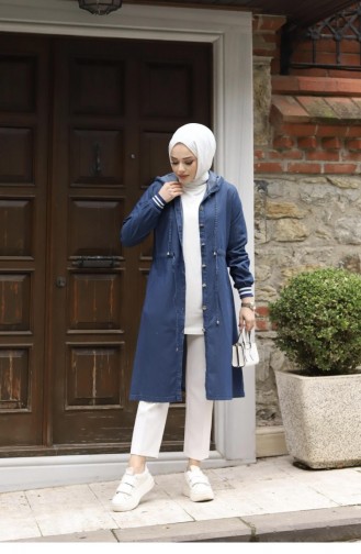 Hijab-Cape Aus Dunklem Denim Mit Manschettendetail 312