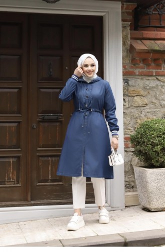 Hijab-Cape Aus Dunklem Denim Mit Manschettendetail 312