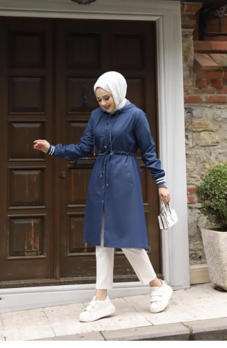 Hijab-Cape Aus Dunklem Denim Mit Manschettendetail 312