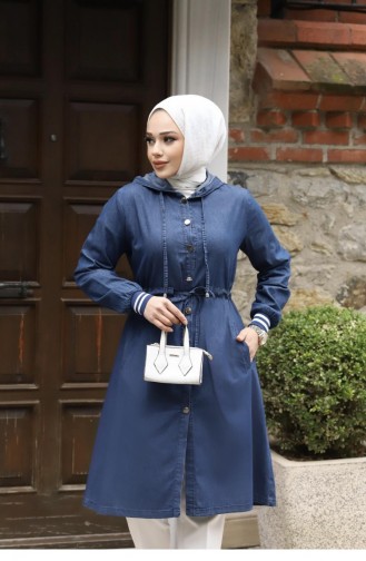 Hijab-Cape Aus Dunklem Denim Mit Manschettendetail 312