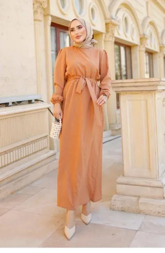 Robe Hijab Saumon Détail Ceinture 315