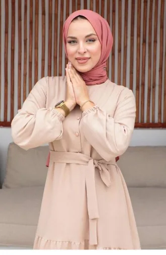 Robe Hijab Saumon Détail Boutonnée 331