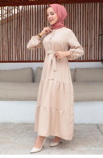 Robe Hijab Saumon Détail Boutonnée 331