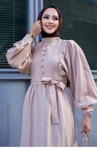Robe Hijab Saumon Clair Détail Boutonnée 341