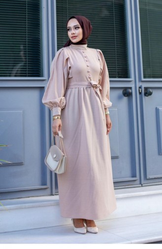 Robe Hijab Saumon Clair Détail Boutonnée 341