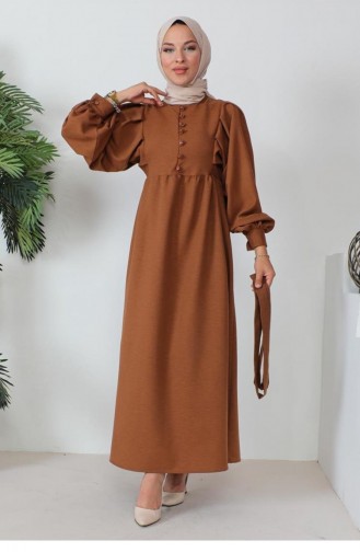 Robe Hijab Marron Détail Boutonnée 346