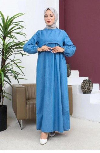 Robe En Jean Léger Hijab Avec Ruban Détaillé 365