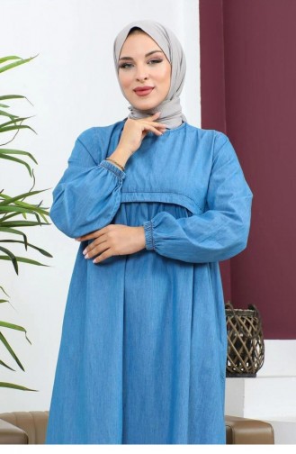 Robe En Jean Léger Hijab Avec Ruban Détaillé 365