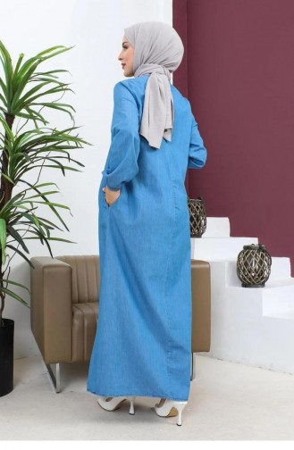 Robe En Jean Léger Hijab Avec Ruban Détaillé 365
