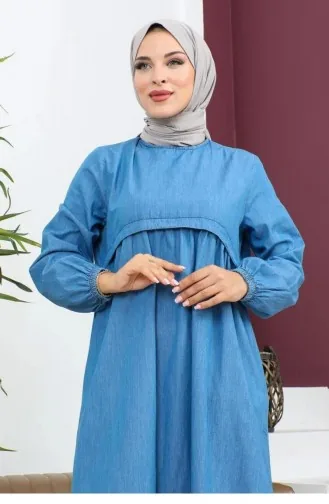 Ribbon Detailed Hijab Light Denim Dress 365
