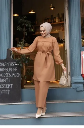 Costume Camel Hijab Détaillé à Volants 374