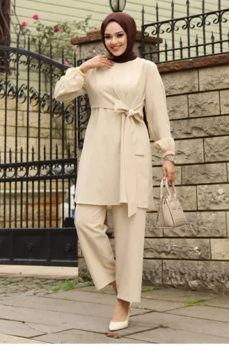 Costume Beige Hijab Noué Sur Le Côté 388