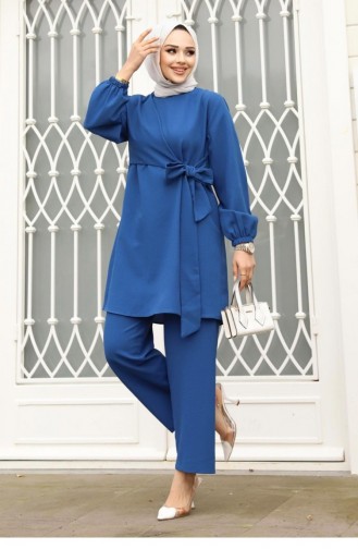 Side Tied Hijab Indigo Suit 389