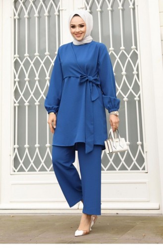 Side Tied Hijab Indigo Suit 389