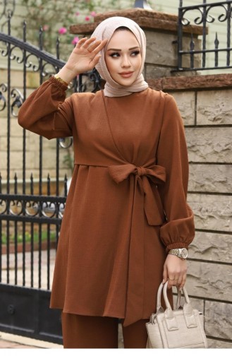 Seitlich Gebundener Brauner Hijab-Anzug 392