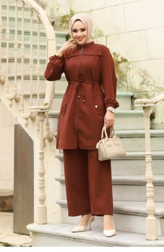 Costume Marron Hijab Détaillé Tunnel 395