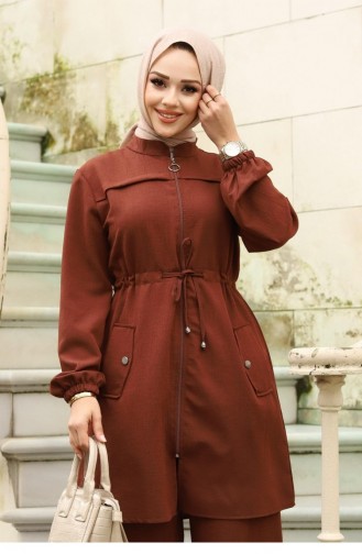 Costume Marron Hijab Détaillé Tunnel 395