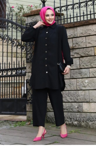 Raffinierter Schwarzer Hijab-Anzug 399