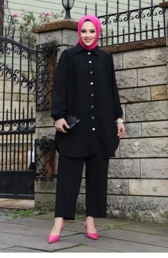 Raffinierter Schwarzer Hijab-Anzug 399