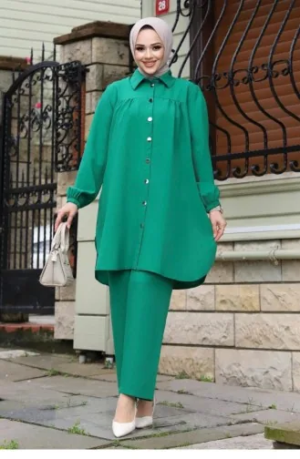 Gathering Detailed Hijab Green Suit 403