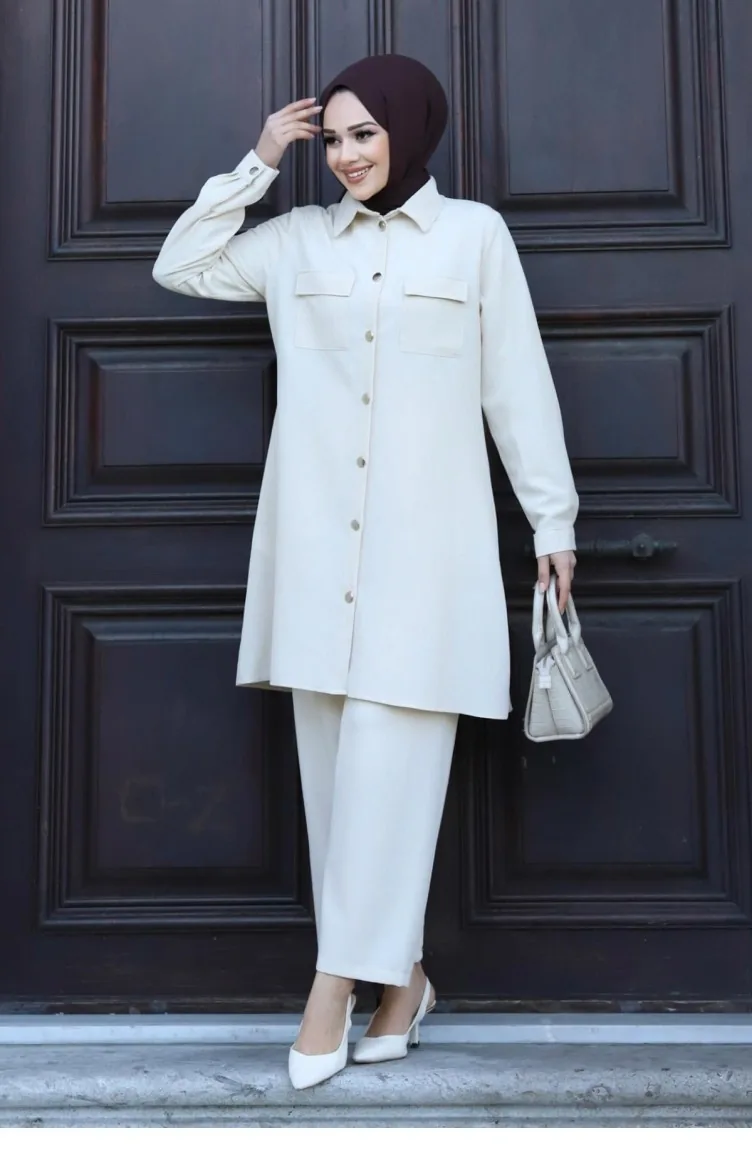 Zak Gedetailleerd Hijab Beige Pak 413