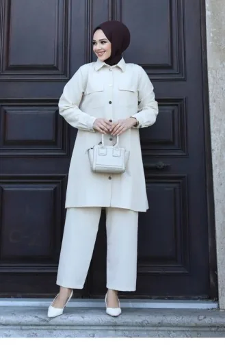 Zak Gedetailleerd Hijab Beige Pak 413