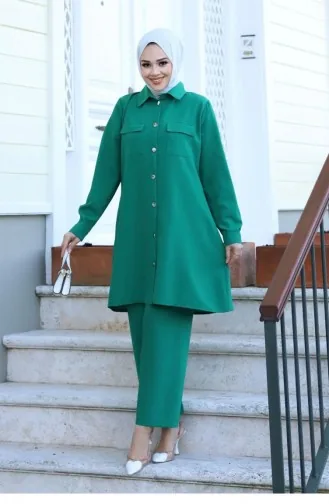 Cep Detaylı Tesettür Yeşil Takım