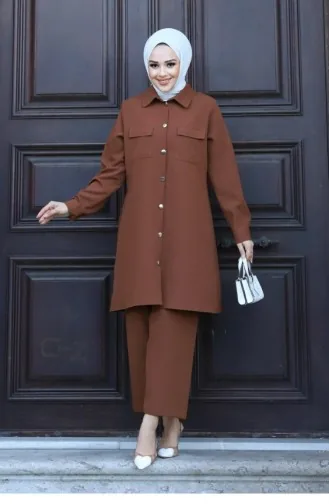 Costume Marron Hijab Détaillé Avec Poche 417