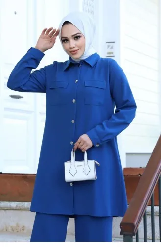 Hijab-Indigo-Anzug Mit Taschendetail 418