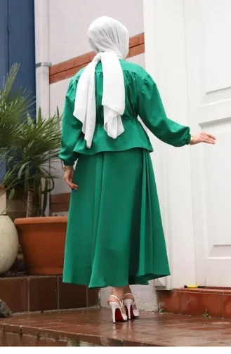 Bronze Detailed Hijab Green Suit 419