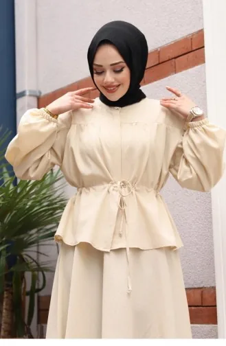 Bronzefarbener Detaillierter Hijab-Anzug In Beige 422