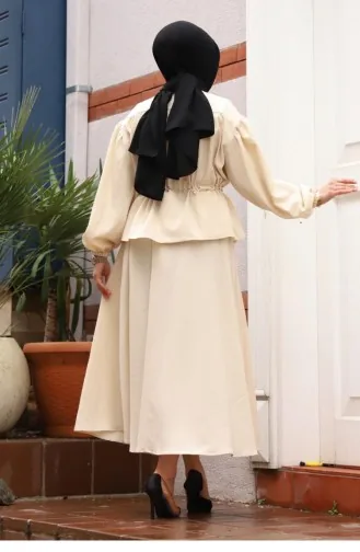 Bronzefarbener Detaillierter Hijab-Anzug In Beige 422