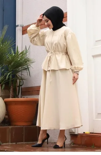 Bronzefarbener Detaillierter Hijab-Anzug In Beige 422