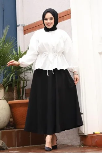 Bronze Detailed Hijab White Suit 424