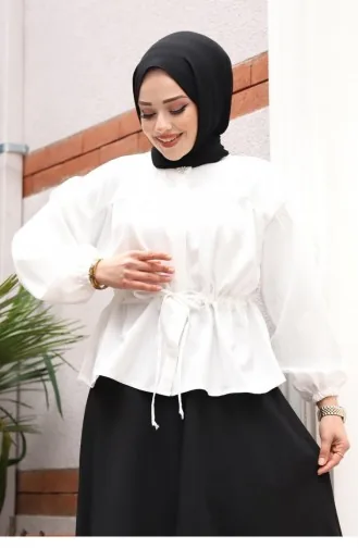Bronze Detailed Hijab White Suit 424
